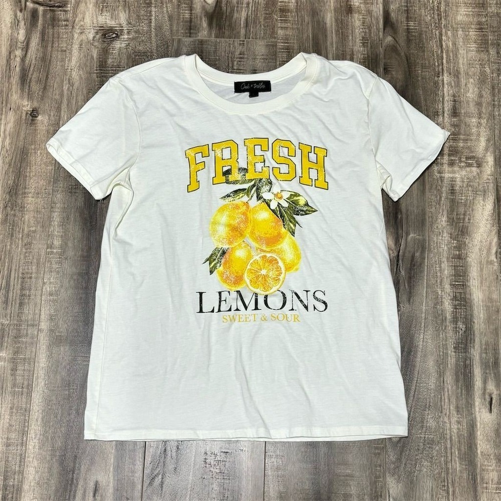 Oak & Trellis‎ Unisex Adults's L White Lemon Graphic Tee Short Sleeve Summer